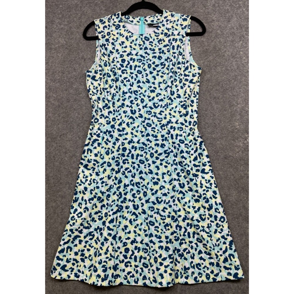 J. Lindeberg Jasmin Dress Womens M Aruba Blue Leopard Golf Tennis Pickleball